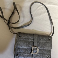 Dior WOC Wallet On Chain仿舊銀色皮夾/斜背兩用包