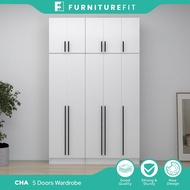 FurnitureFit 5X8FT 5 DOORS WARDROBE WITH TOP / Almari baju /Kabinet baju / Almari Putih Besar