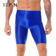 （A NEW） Mens OilGlossy Shorts SwimwearFitness Gym Inclinbulgetrunks Leggings เซ็กซี่