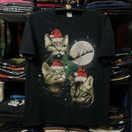 Vintage T-Shirt Animal Pattern Shirt Santa Cat