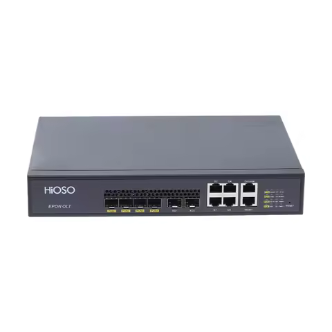 HiOSO Pizza Box 4PON EPON OLT 4port SC/UPC SFP Port 2 10G SFP+ Uplink 4 1000M RJ45 1AC + 1DC 12V Con