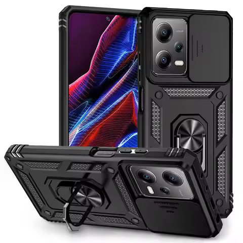 For Poco X5 Pro Case Cover For Poco X5 Pro Fundas Coque Shell Slide Lens Ring Holder Back Bumper Poc