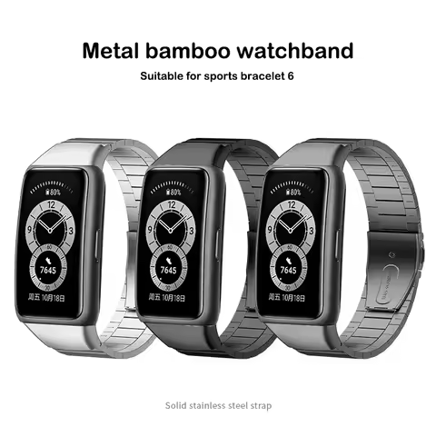 Metal Bamboo Wristband For huawei band 6 Metal replacement steel belt For Honor Band 6/Huawei Sports