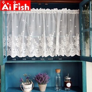 {Meet decoration} 1pcs Rod Pocket White Lace Curtain for Kitchen Window Cabinet White Floating Tulle Short Valance Voile Ties Home Decor ZH024 40