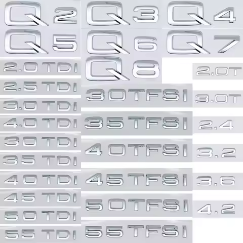 Chrome Silver ABS Numbers Letters Q2 Q3 Q4 Q5 Q6 Q7 Q8 TDI TFSI 2.0T Emblem For Audi Q series Car Fe