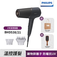 【送按摩梳】Philips飛利浦 智能護髮礦物負離子吹風機(霧黑金) BHD538/21_廠商直送