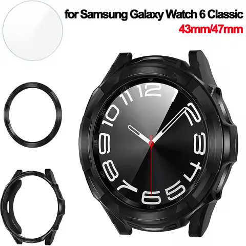 Case+Glass for Samsung Galaxy Watch 6 Classic 43MM 47MM Soft TPU Cover Bumper +Screen Protector for 