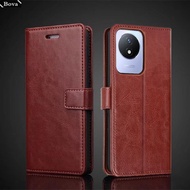 Card Holder Cover Leather Case for Vivo Y02 Y02A / Y11 2023 Pu Leather Flip Cover Retro Wallet Phone