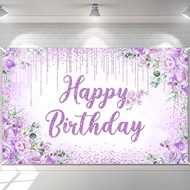Avezano Happy Birthday Backdrop Banner for Girls Women Happy Birthday Party Decorations Floral Glitt