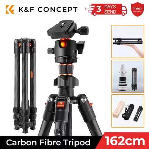 K&F Concept 64"/1.6m Carbon Fiber Lightweight Travel Tripod with 36mm Metal Ball Head 8kg/17.6lbs an