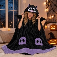 Bat Shaped Wearable Blanket Hoodie With Wings For Halloween Cosplay And Costume K9T5