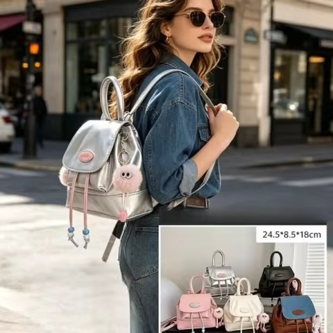 Retro Solid Color Women's Backpack 2026 Spring Autumn Casual Travel Bag Simple Foreign Style Mlb Buc