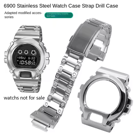 ‌DW6900 Mod Kit Diamond Stainless Bezel dw-6900 Steel Case & Band for G-Shock CASIO DW6900 metal set