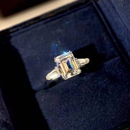 Cubic Zirconia Engagement Ring Emerald Cut Three Stone Promise Wedding Anniversary Rings 3ct