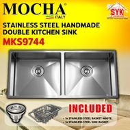 SYK Mocha Italy MKS9744 Handmade Undermount Stainless Steel Double Bowl Kitchen Sink Sinki Basin Dapur