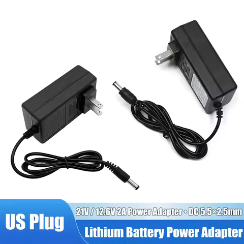 US Plug 21V/12.6V 2A Power Adapter DC 5.5x2.5mm AC 100-240V Lithium Battery Charger for Drill Screwd