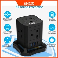 Enco (3U5K) Vertical Tower Cube Extension 2M 5 Way 2 USB-A Slots +1 USB-C Slot Multi Plug UK Power S