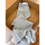 Textured Micro Flared Jeans Women 2025 Light Blue Washed High Waist Loose Slimmer Look All-Match Hor