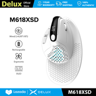 ◐ADMIRABLE◑ Delux M618XSD Seeker Wired&Wireless Ergonomic Vertical Mouse Rechargeable with OLED Scr
