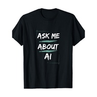 Men's Black Casual Short Sleeve T-Shirt with AI Graphic Print "Ask Me About AI" - Round Neck Regular