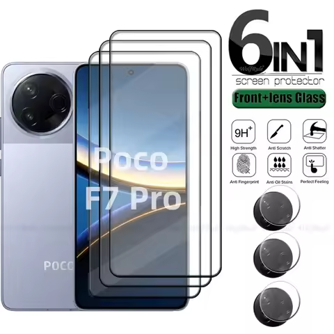 6-in-1 For Poco F7 Pro Glass Poco F7 Pro Tempered Glass Full Cover 9H Protective Screen Protector Xi