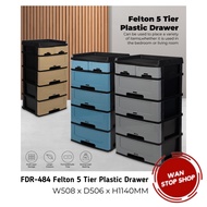 FELTON FDR484 5 Tier Plastic Drawer Clothes Organizer Storage Cabinet 5 Tingkat Plastik Kabinet High Quality Ready Stock