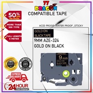 Compatible Tze-324 9mm  Gold on Black Tape Label