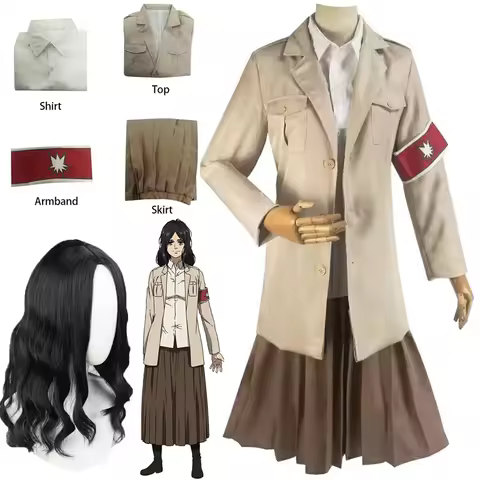 Attack Shingeki no Kyojin AOT Pieck Finger Cosplay CostumeLong Black wigs Uniform Skirt Outfits Hall