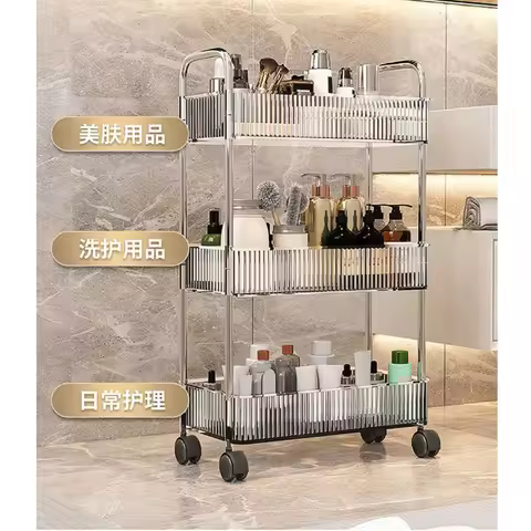 3/4 Tier Wheeled Rolling Storage Cart, Multi-Layer Mobile Trolley for Cosmetics Snacks Household Sun