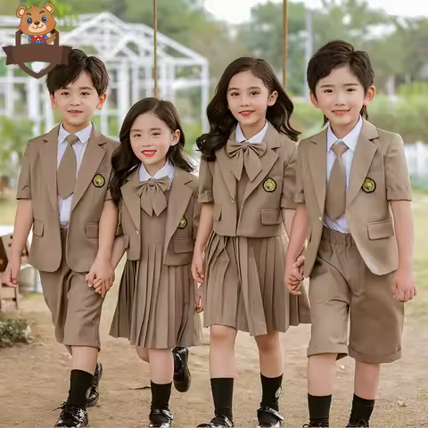 Children School Uniform Shirts Coat Dress Shorts Collar Suit Kids Baby Girl Boy Korean Cotton Teenag