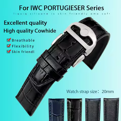Calfskin Leather Watch Strap 19mm 20mm for IWC Pilot Mark Portuguese Portofino Black Blue Crocodile 
