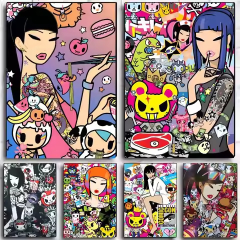 Kawaii T-Tokidoki Anime Poster Self-adhesive Art Waterproof Sticker Coffee House Dorm Room Wall Deco