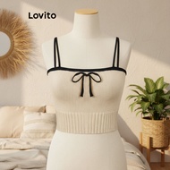 Lovito Casual Plain Bow Knit Top for Women L117ADD44933