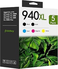 940XL Ink Cartridges (5-Pack, 2Black/1Cyan/1Magenta/1Yellow) Replacement for HP 940XL High Yield Ink