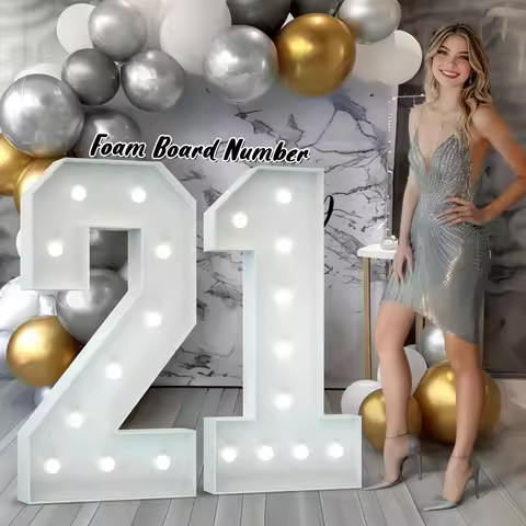 4FT DIY Marquee Numbers Large Mosaic Number Marquee Foam Board Number with Light String for Birthday