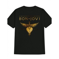 Men'S Casual Round Neck T-Shirt with "Greatest Hits Bon Jovi" Graphic Print - Black, Breathable Summ