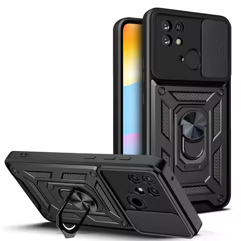 For Xiaomi Redmi 10 Redmi 10C Case Slide Camera Magnetic Car Holder Ring Shockproof Armor Phone Case