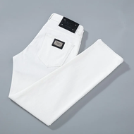 Dg Du Home High-end ยุโรปสไตล์ผู้ชายกางเกงยีนส์สีขาว Leisure การปิดกั้นสีเหล็กแท็ก SLIM FIT กางเกงอิ