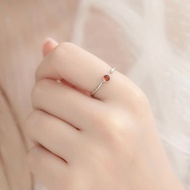 石榴石925純銀側邊小鋯石設計開口式戒指