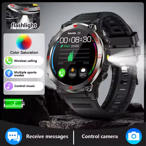 LAXASFIT New Men's Smart Watch 1.52-inch Bluetooth Calling Heart Rate Health Monitoring Flashlight O