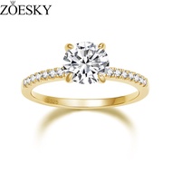 ZOESKY 925 Sterling Silver Halo Promise Ring 1.25 CT Gold Round Solitaire Cubic Zirconia Gold Engagement Ring for Women Size 4-10