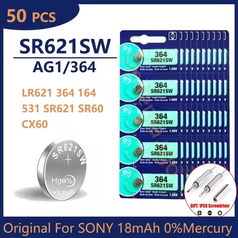 50PCS Original For SONY 364 SR621SW SR60 1.55V Button Battery For Watch Toys Remote Cell Coin Batter