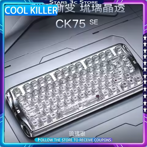 Cool Killer CK75SE Transparent Mechanical Keyboard Bluetooth Tri Mode HIFI Level Sound Effects Glass