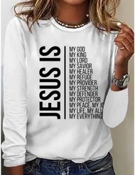 JESUS英文印花T恤-春秋款女式長袖圓領(白色)(S-XXXL碼)(下單後聯絡客服確認尺碼)#F105035678