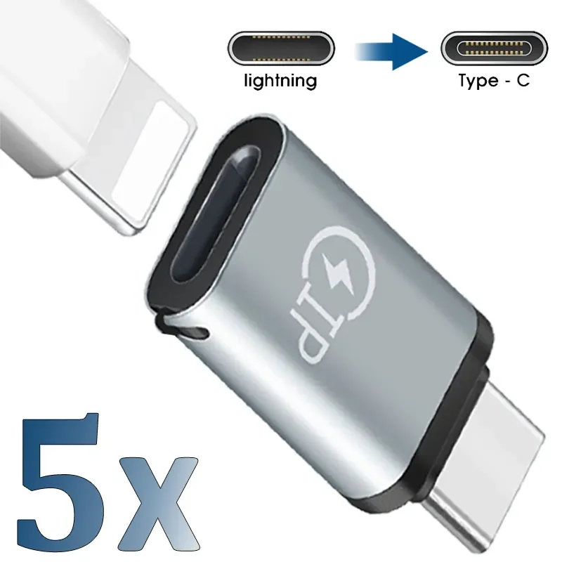 5PCS Lightning Female To USB C Male Cable Converter Carplay Type-C Phone Charger Adapter for IPhone 15 Pro Max Samsung Earphones