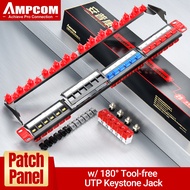 AMPCOM Patch Panel, 24-Port Tool-Less RJ45 UTP Keystone Jack Patch Panel with Back Bar, Wall Mount o