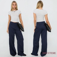 []-Women Casual Stripe  Mid Rise Pants