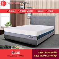 FurnitureMartSG Ollie Fabric Divan Bed Frame With 10 inch Mattress Package - All Sizes Available.