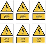 Stickers: 75 x 50 mm, Pack of 6 – Caution Electrical Voltage – Warning Sign with Text (German) (Yell