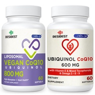 Besibest CoQ10 600mg 1PCS Bundle with 800mg Liposomal CoQ10 Ubiquinol Supplement 1PCS